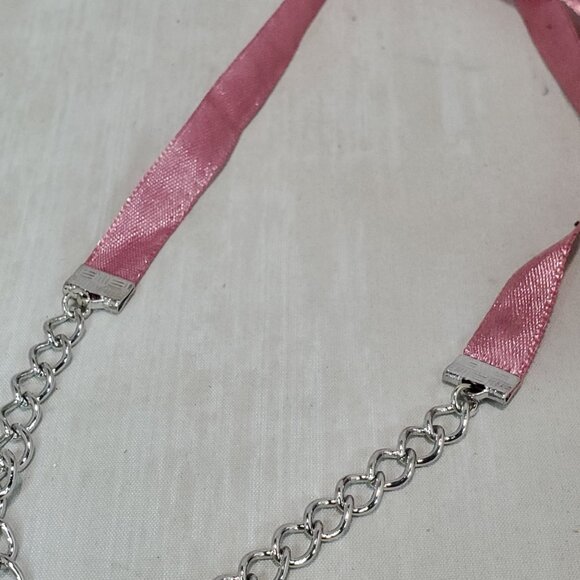 Bijou Iridescent Peace Sign silver with ribbon Necklace: - Picture 9 of 11